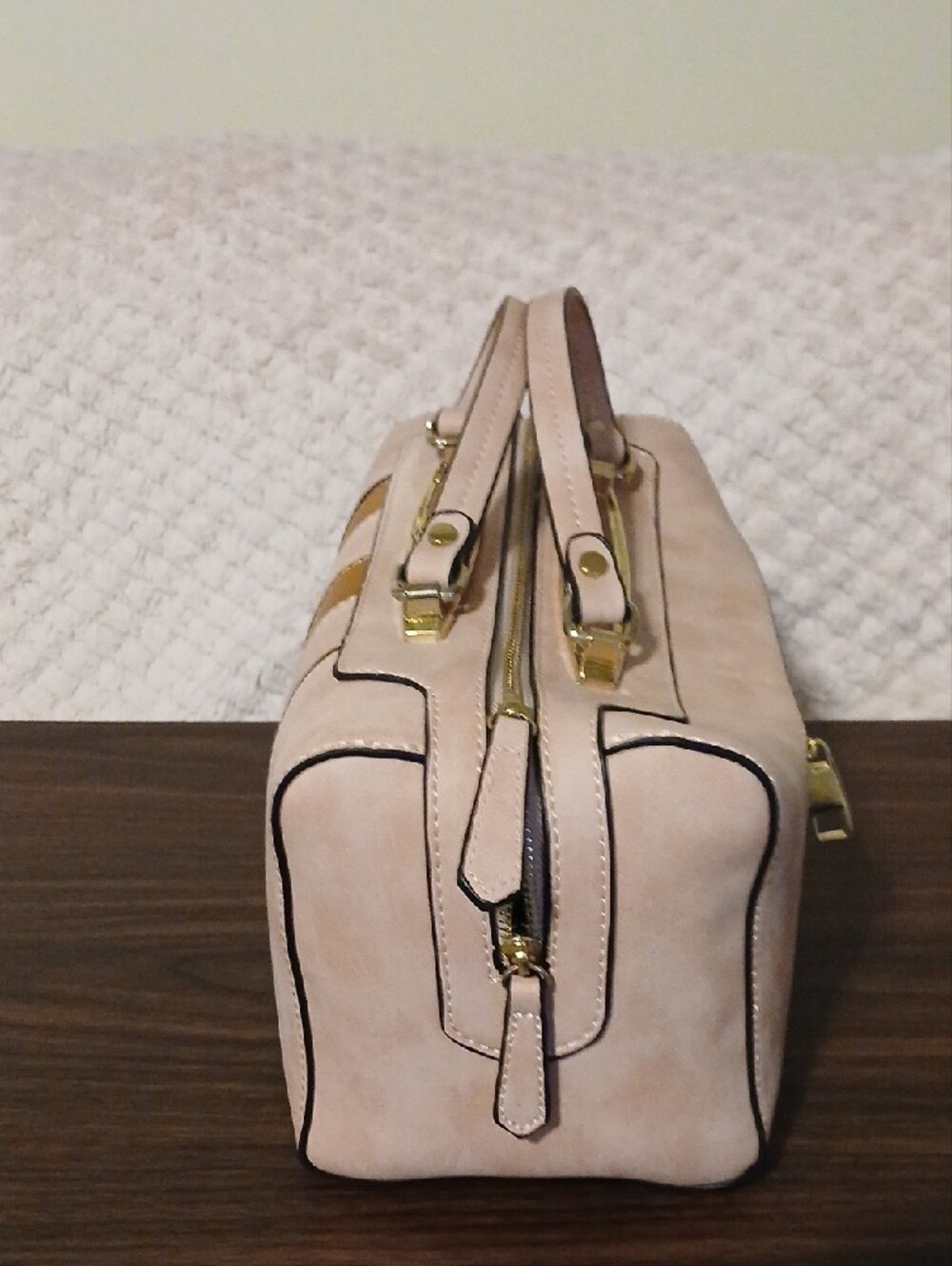 Women's Pink  and Brown Striped Satchel Handbag - Picture 4 of 4